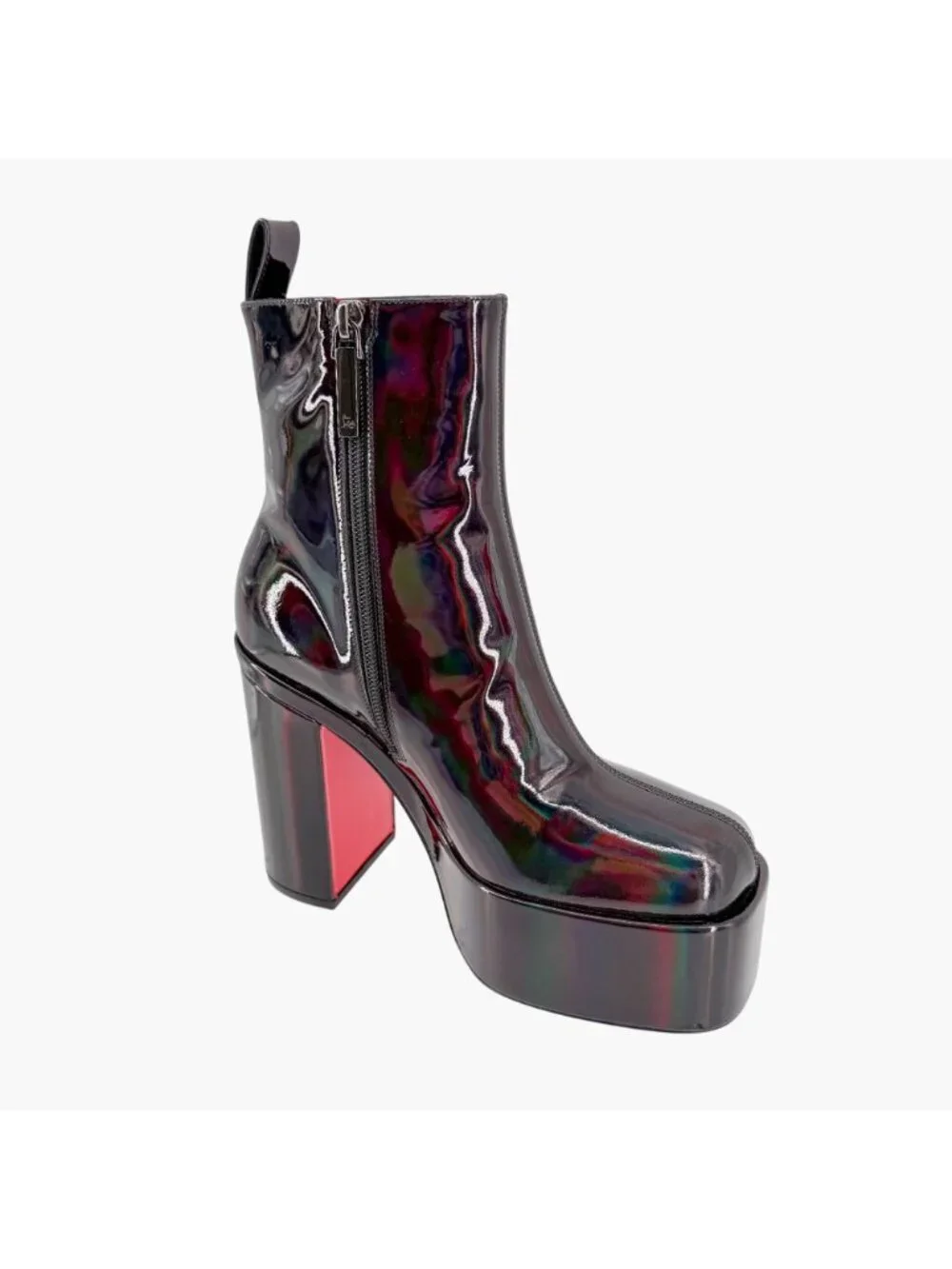 Christian Louboutin Stage Angel Platform Boots Black Holographic Size 37 US 7